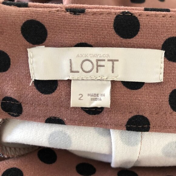 Loft Size 2 Brown Black Polka Dot Cotton Blend Pencil Skirt - Picture 4 of 7